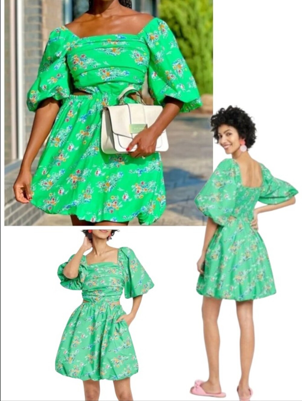 Puff Sleeve Side Cutout Bubble Dress Floral